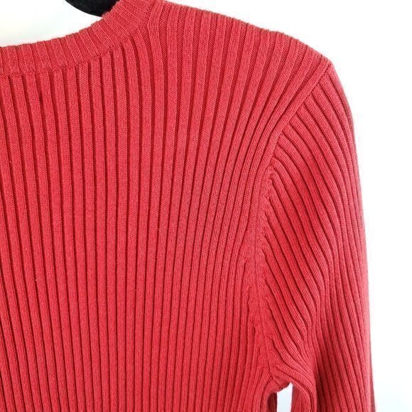 Vintage Y2K Tommy Hilfiger Logo Red Ribbed Long Sleeve 100% Cotton Sweat… - Picture 7 of 16